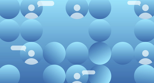 Blaue Kreise zu sehen mit Menschen als Emoji