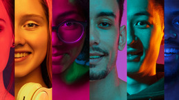 Gesichter junger Menschen in bunten Farben