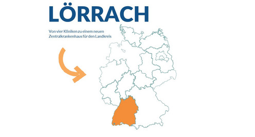 Landkarte mit Markierung vom Ort Lörrach