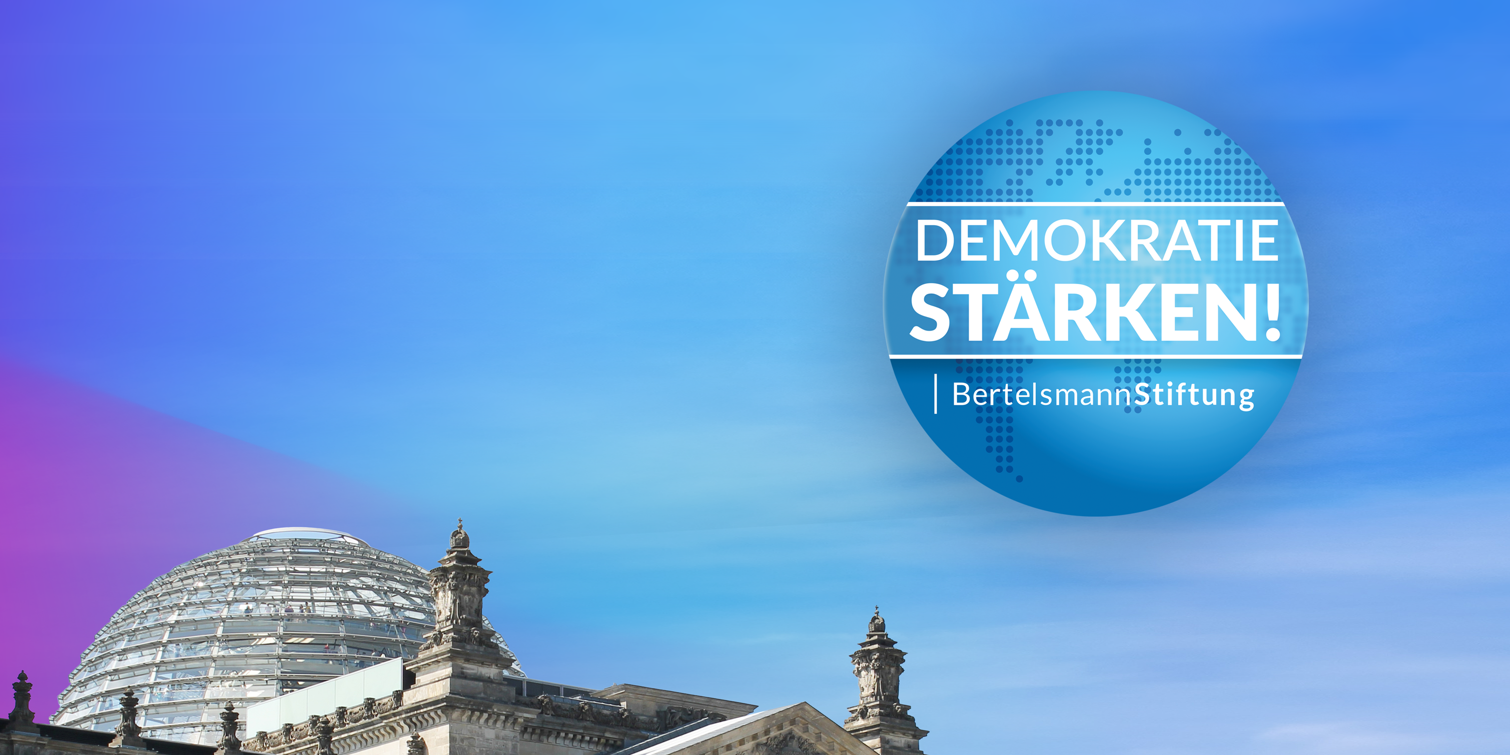 Visualisierung beziehungsweise Titelbild zur Online-Nutzung zu "Demokratie stärken!" bzw. "Strengthen Democracy!", dem Jahresthema 2024 der Bertelsmann Stiftung.
