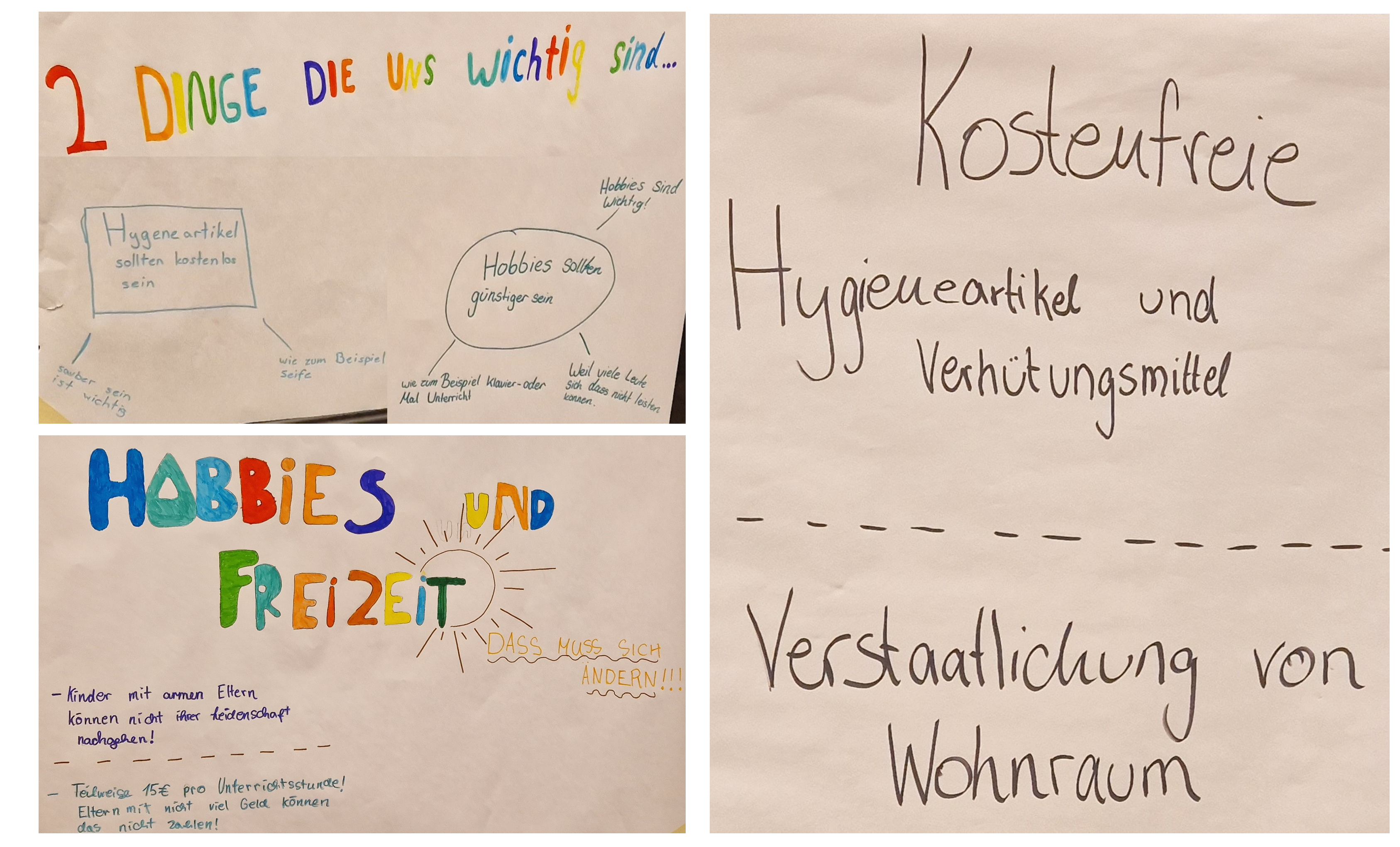 Das Bild zeigt Ergebnisse aus der Jugend-/ Zukunfskonferenz in Berlin. In der Jugendliche zu verschiedenen Themen an Workshops teilgenommen haben.