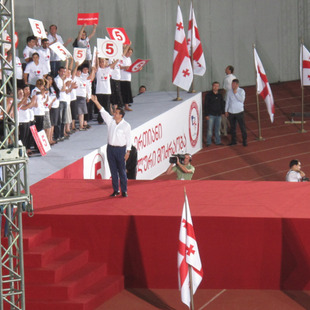 President Micheil Saakashvili waving on stage