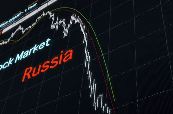 Stock market chart. Russian market collapses because of invasion of Ukraine and the global sanctions against russia.