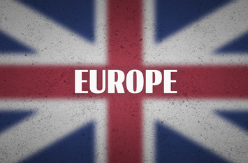 UK politics poster with the word "Europe" on a Union Jack flag