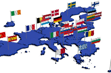 Europe map in blue only with flags