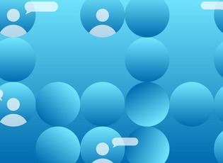 Blaue Kreise mit Menschen als Emoticon dargestellt, die leere Sprechblasen haben