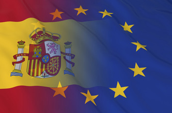 Spanish and European Flags merged - 3D Illustration
