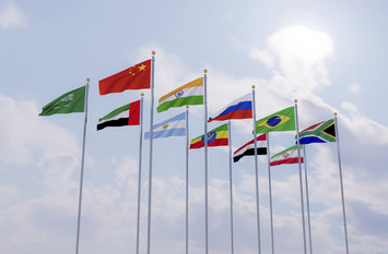 Photo flags brics membership concept of the brics summit or meeting countries flag brics
