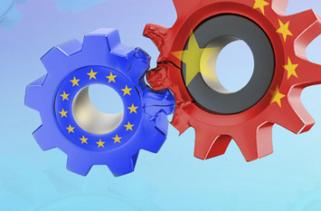 Flag of Europeand China on two gears