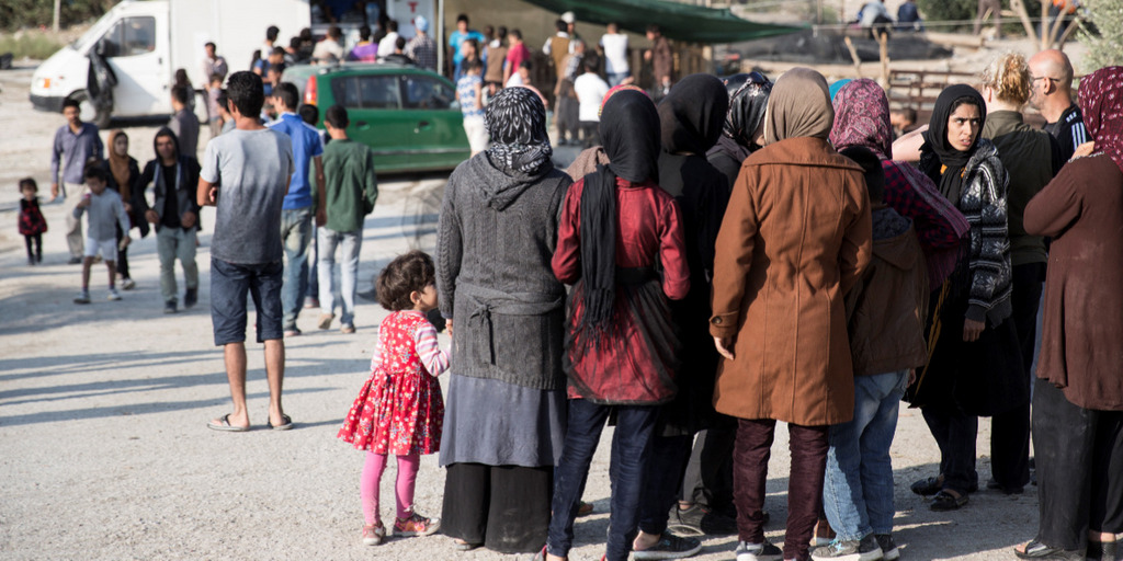 Eine Gruppe von Flüchtlingen auf der Insel Lesbos