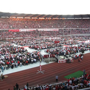 Last election campaign event of the "United National Movement" in a sports stadium