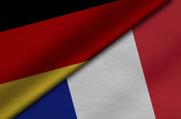 3D Rendering of two flags from Republic of Germany and French Republic