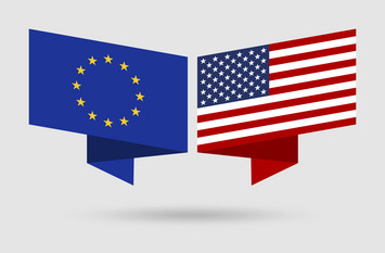 EU and USA Flags. European Union and American national symbols.