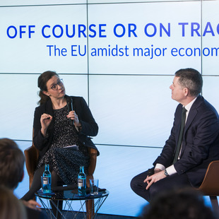 Paschal Donohoe and Katharina Gnath, Event "Off course or on track? The EU amidst major economic challenges - Discussion on 16.03.2023 with Paschal Donohoe, Paschal Donohoe, Irish Minister and President of the Eurogroup