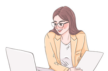 Frau illustriert am Laptop