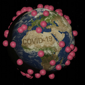 Weltkugel übersät mit Coronaviren